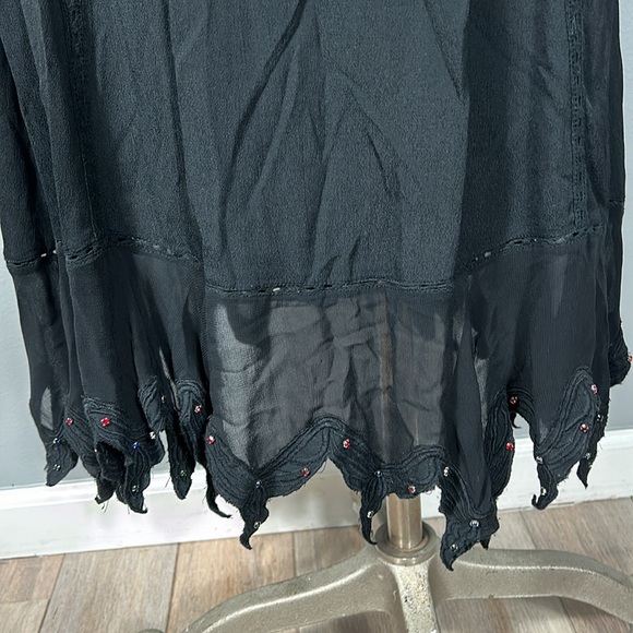 Vintage Cleobella Black Chiffon Open Back Elegant Embroidered Asymmetrical Dress - Picture 5 of 17